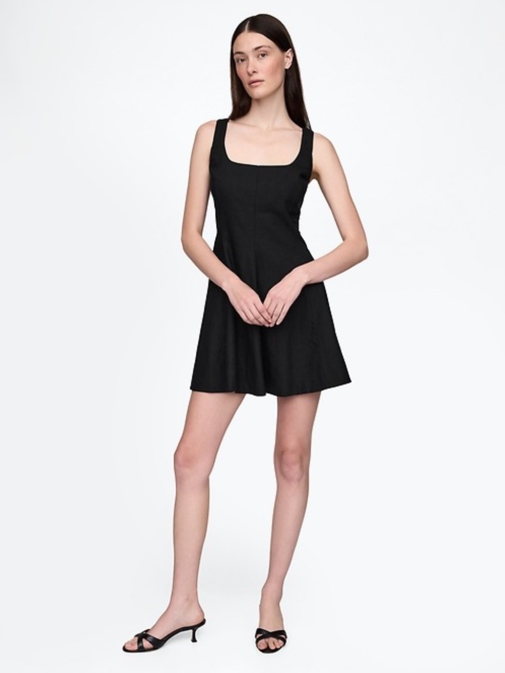 GAP Linen Blend Classic Black Square-Neck Mini Fit N Flare Dress